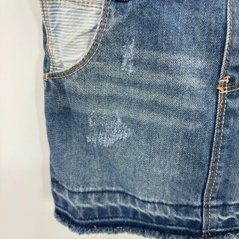 OshKosh B'gosh Denim Overall Dress Kids 3T Blue Distressed Hickory Stripe Jumper
